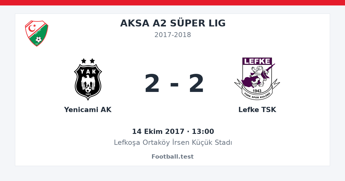 Yenicami AK - Lefke TSK 2 - 2 paylaşım kartı