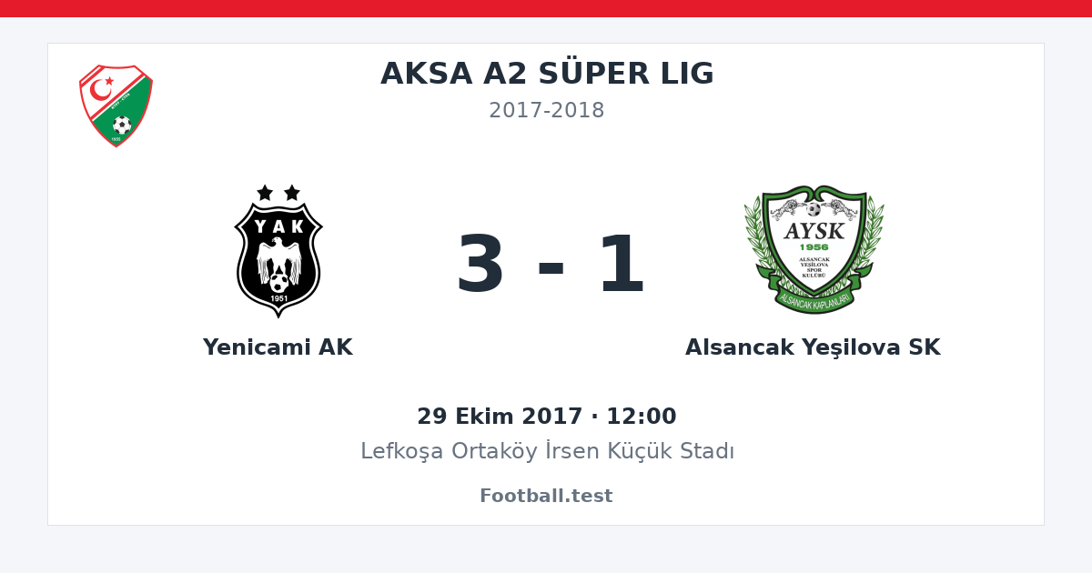 Yenicami AK - Alsancak Yeşilova SK 3 - 1 paylaşım kartı