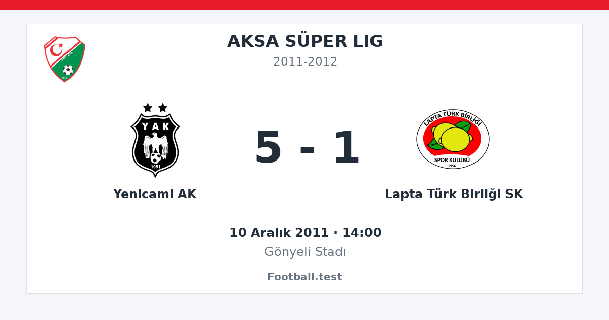 Yenicami AK - Lapta Türk Birliği SK 5 - 1 paylaşım kartı
