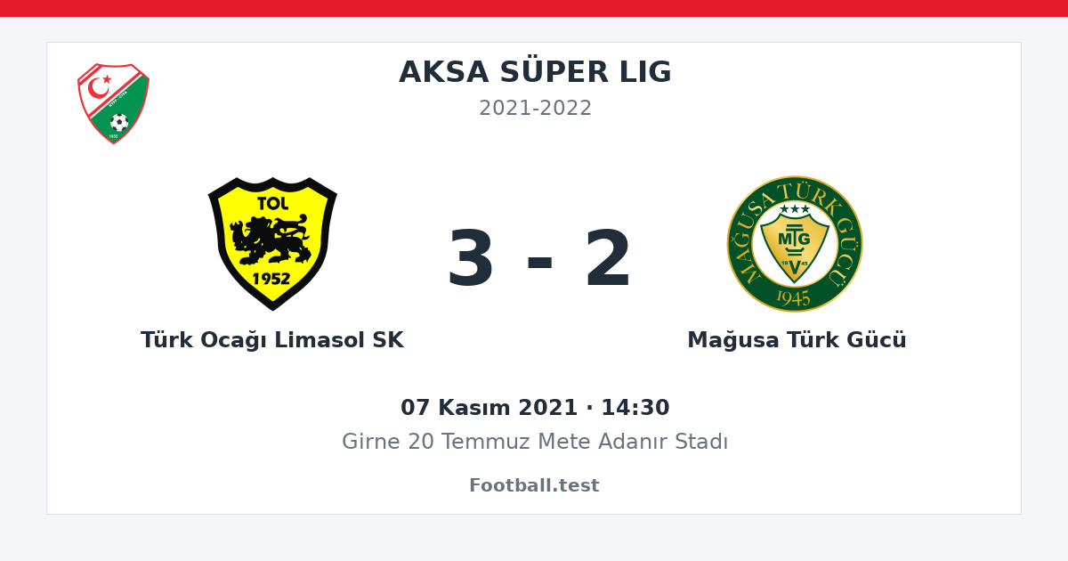 Türk Ocağı Limasol SK - Mağusa Türk Gücü 3 - 2 paylaşım kartı
