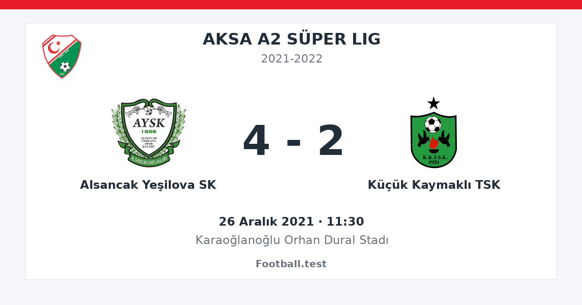 Alsancak Yeşilova SK - Küçük Kaymaklı TSK 4 - 2 paylaşım kartı