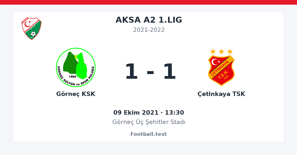 Görneç KSK - Çetinkaya TSK 1 - 1 paylaşım kartı