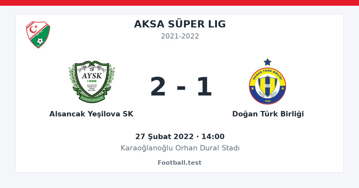 Alsancak Yeşilova SK - Doğan Türk Birliği 2 - 1 paylaşım kartı