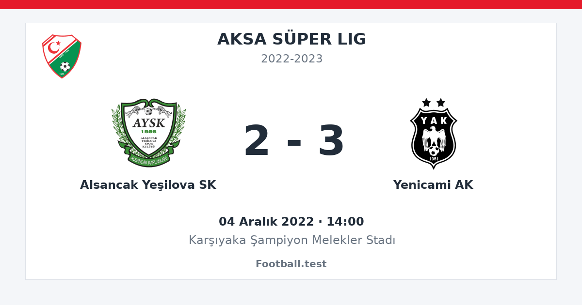 Alsancak Yeşilova SK - Yenicami AK 2 - 3 paylaşım kartı