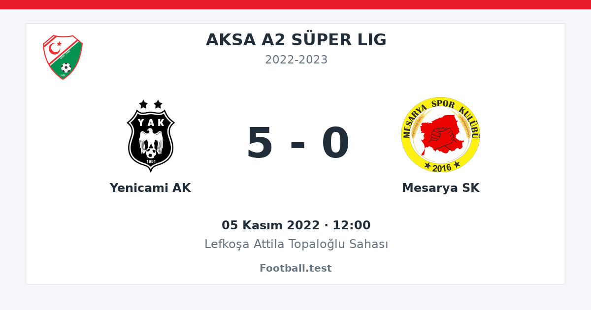 Yenicami AK - Mesarya SK 5 - 0 paylaşım kartı