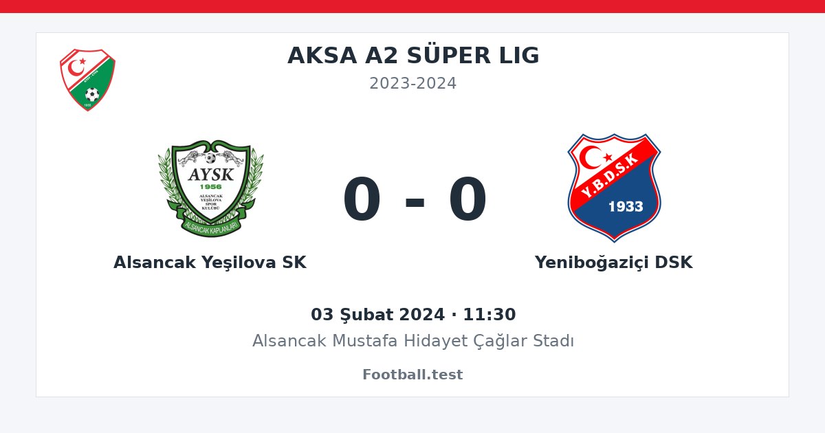Alsancak Yeşilova SK - Yeniboğaziçi DSK 0 - 0 paylaşım kartı