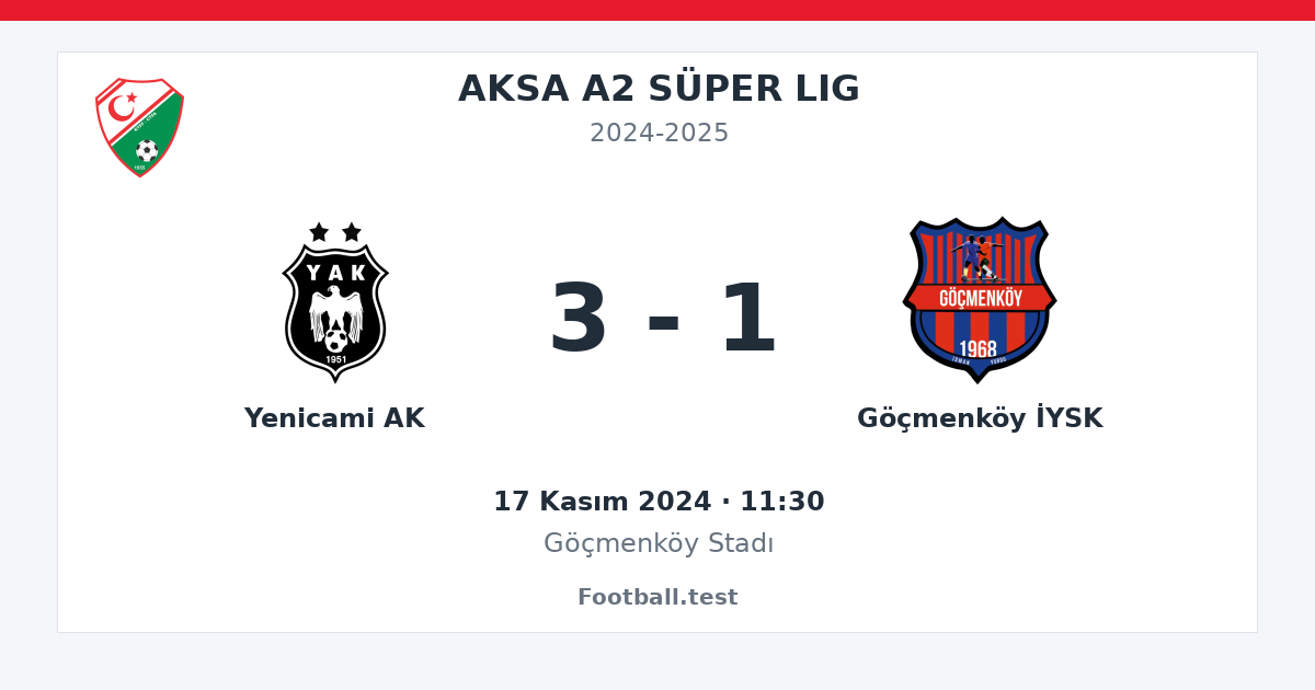 Yenicami AK - Göçmenköy İYSK 3 - 1 paylaşım kartı