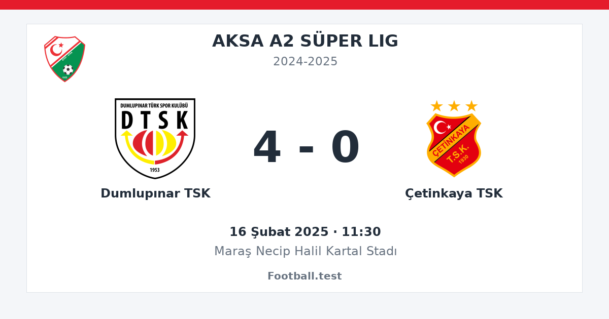 Dumlupınar TSK - Çetinkaya TSK 4 - 0 paylaşım kartı