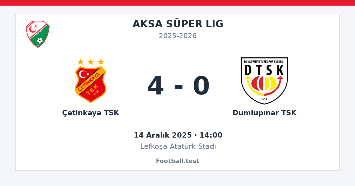 Çetinkaya TSK - Dumlupınar TSK 4 - 0 paylaşım kartı