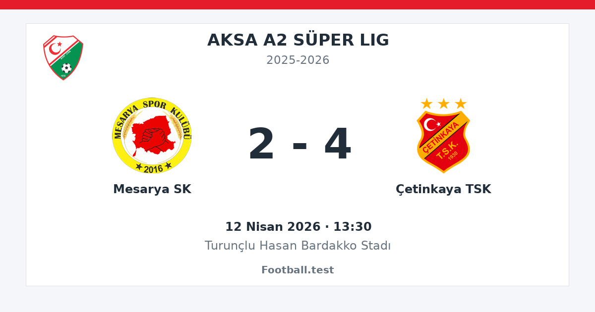 Mesarya SK - Çetinkaya TSK 2 - 4 paylaşım kartı