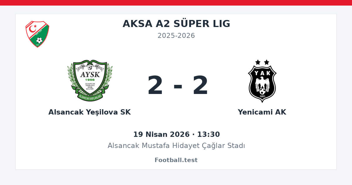Alsancak Yeşilova SK - Yenicami AK 2 - 2 paylaşım kartı