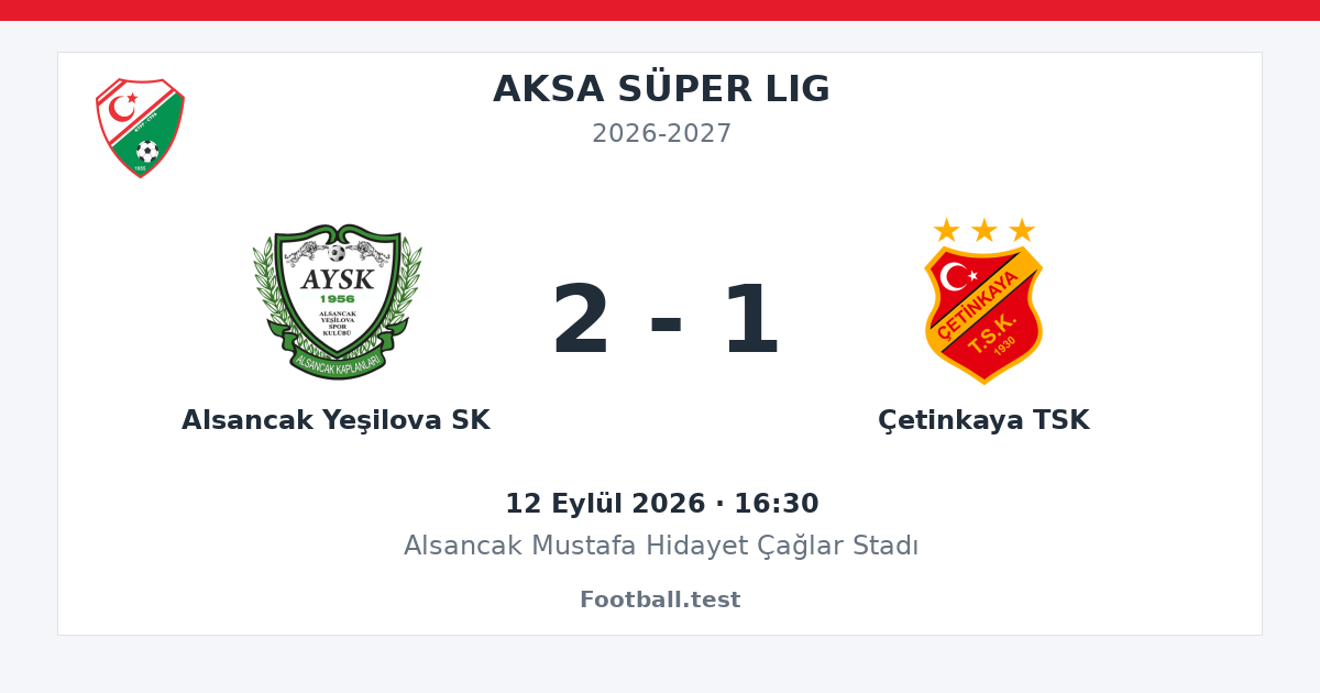 Alsancak Yeşilova SK - Çetinkaya TSK 2 - 1 paylaşım kartı