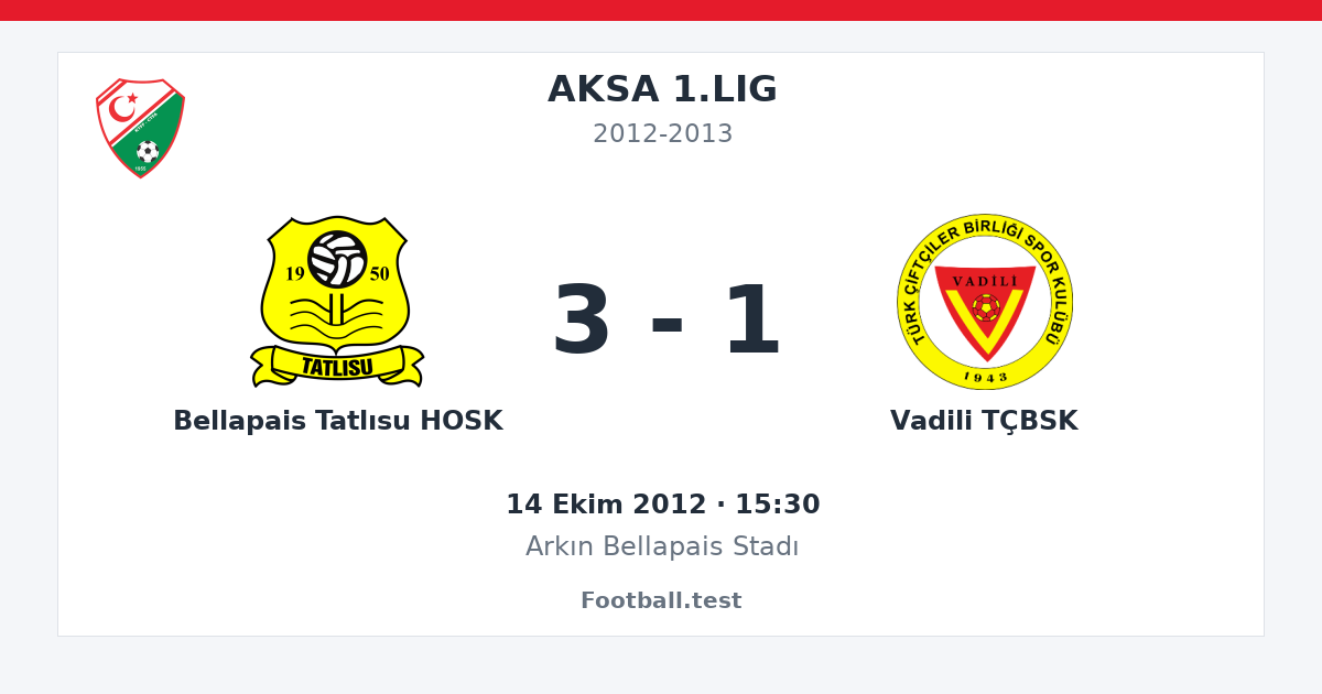 Bellapais Tatlısu HOSK - Vadili TÇBSK 3 - 1 paylaşım kartı