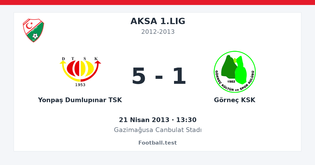 Yonpaş Dumlupınar TSK - Görneç KSK 5 - 1 paylaşım kartı