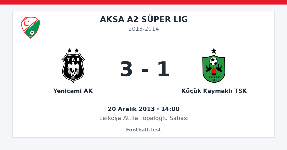 Yenicami AK - Küçük Kaymaklı TSK 3 - 1 paylaşım kartı