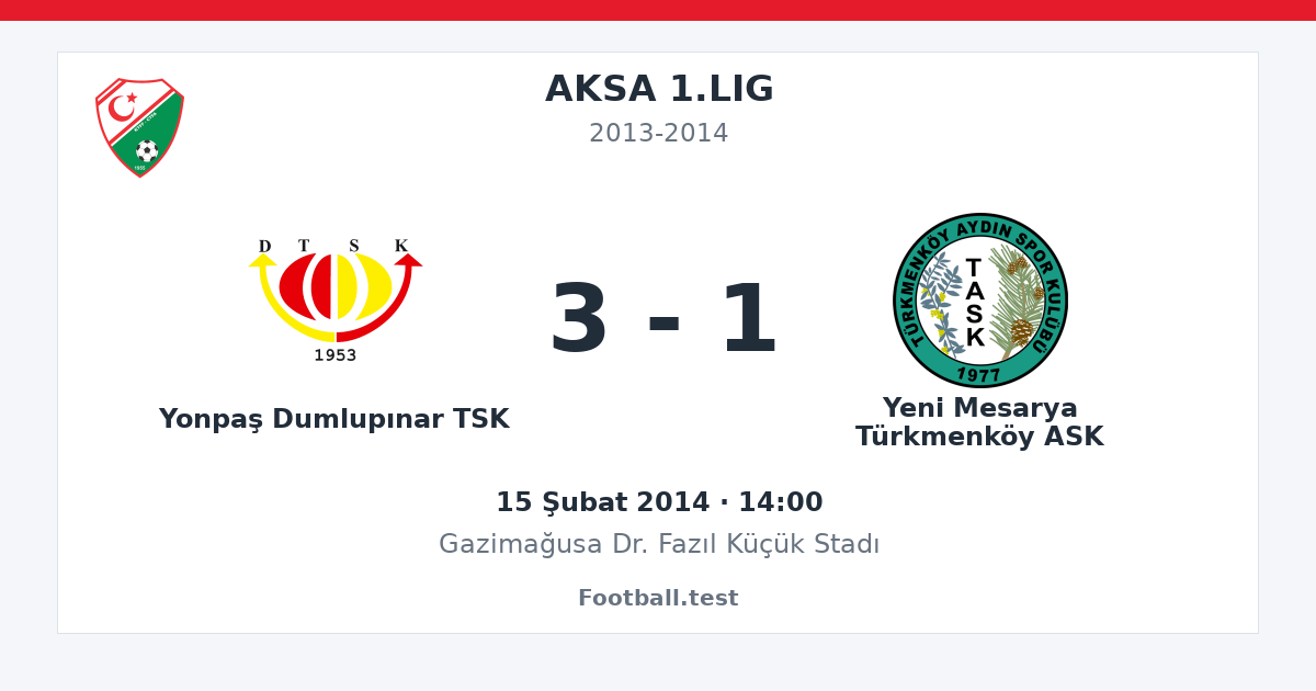 Yonpaş Dumlupınar TSK - Yeni Mesarya Türkmenköy ASK 3 - 1 paylaşım kartı