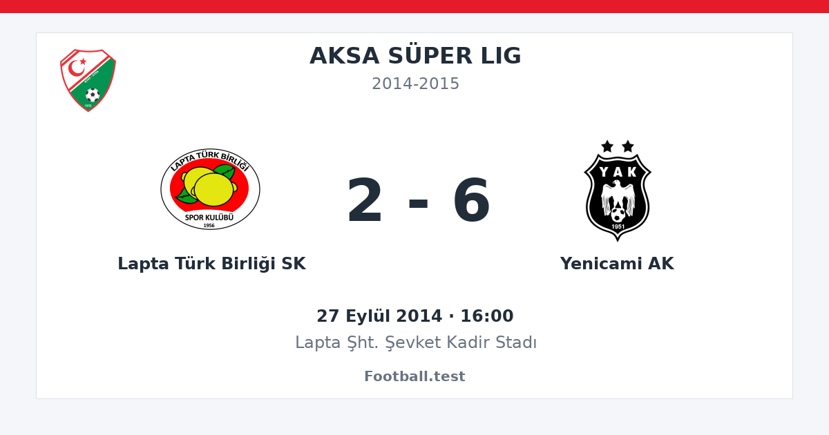 Lapta Türk Birliği SK - Yenicami AK 2 - 6 paylaşım kartı