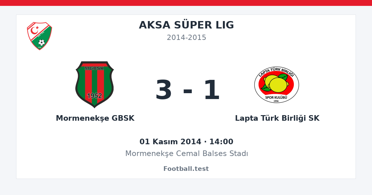 Mormenekşe GBSK - Lapta Türk Birliği SK 3 - 1 paylaşım kartı